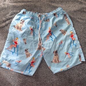 RSVLTS Light Blue Swim Trunks - Sandlot - Dog/Beach/Wendy Peffercorn Print LARGE